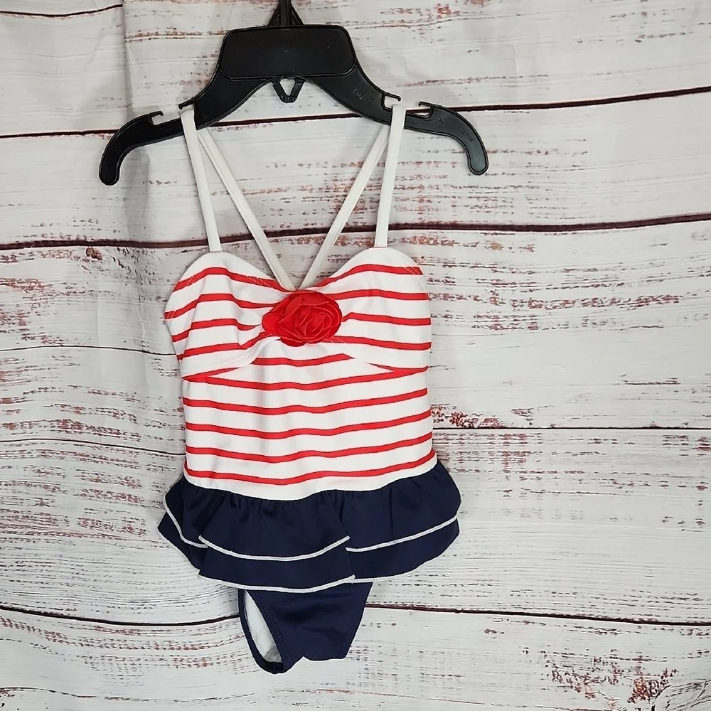 Janie and Jack Red and White One Piece Swimsuit Nautical Style